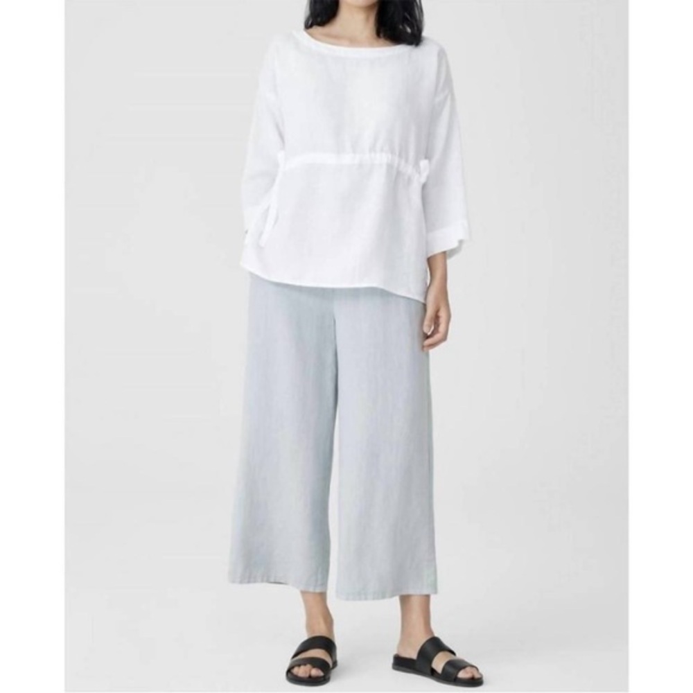 NWT EILEEN FISHER garment-dyed organic linen wide-leg pant in geyser